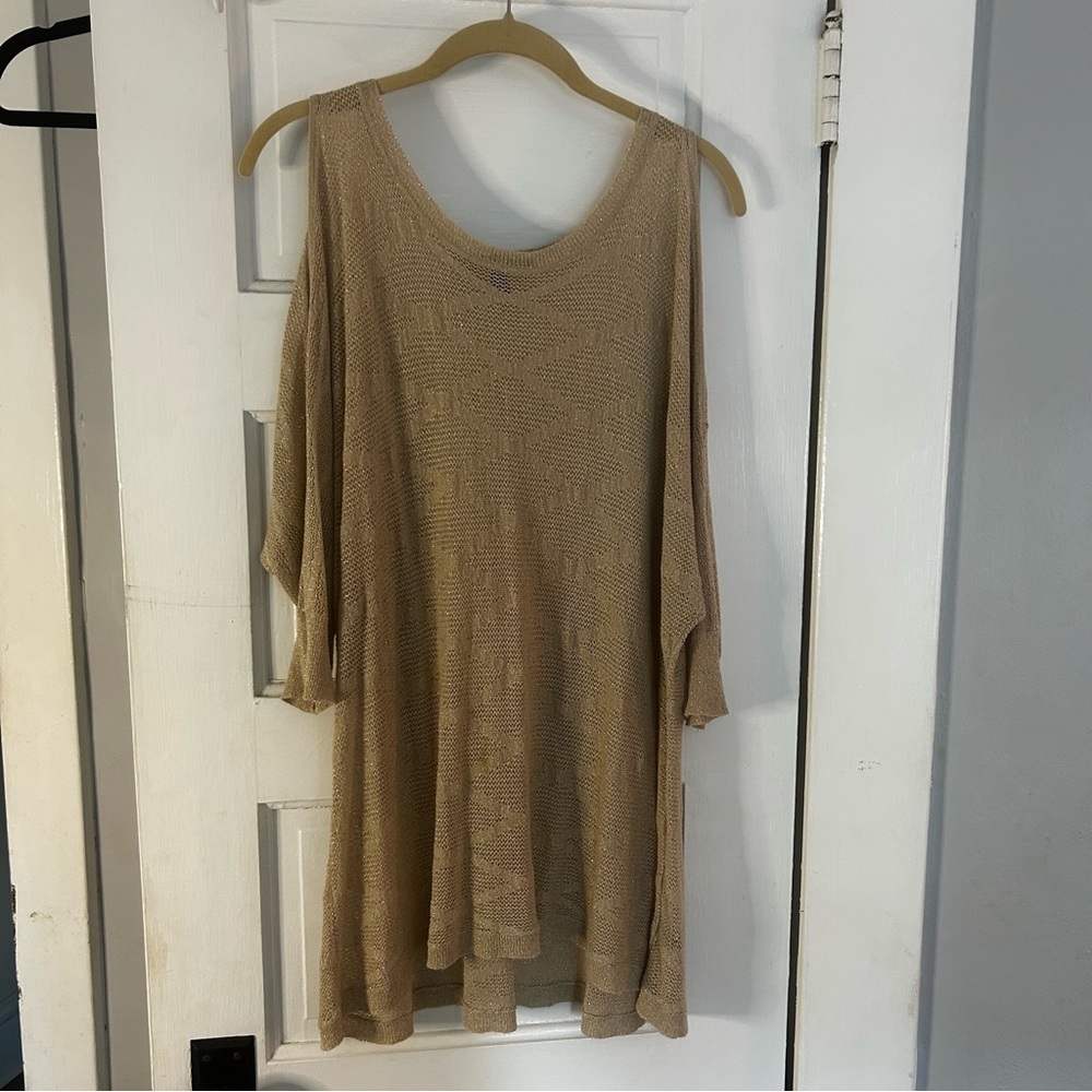 Lane Bryant Tan Knit Cold Shoulder Top